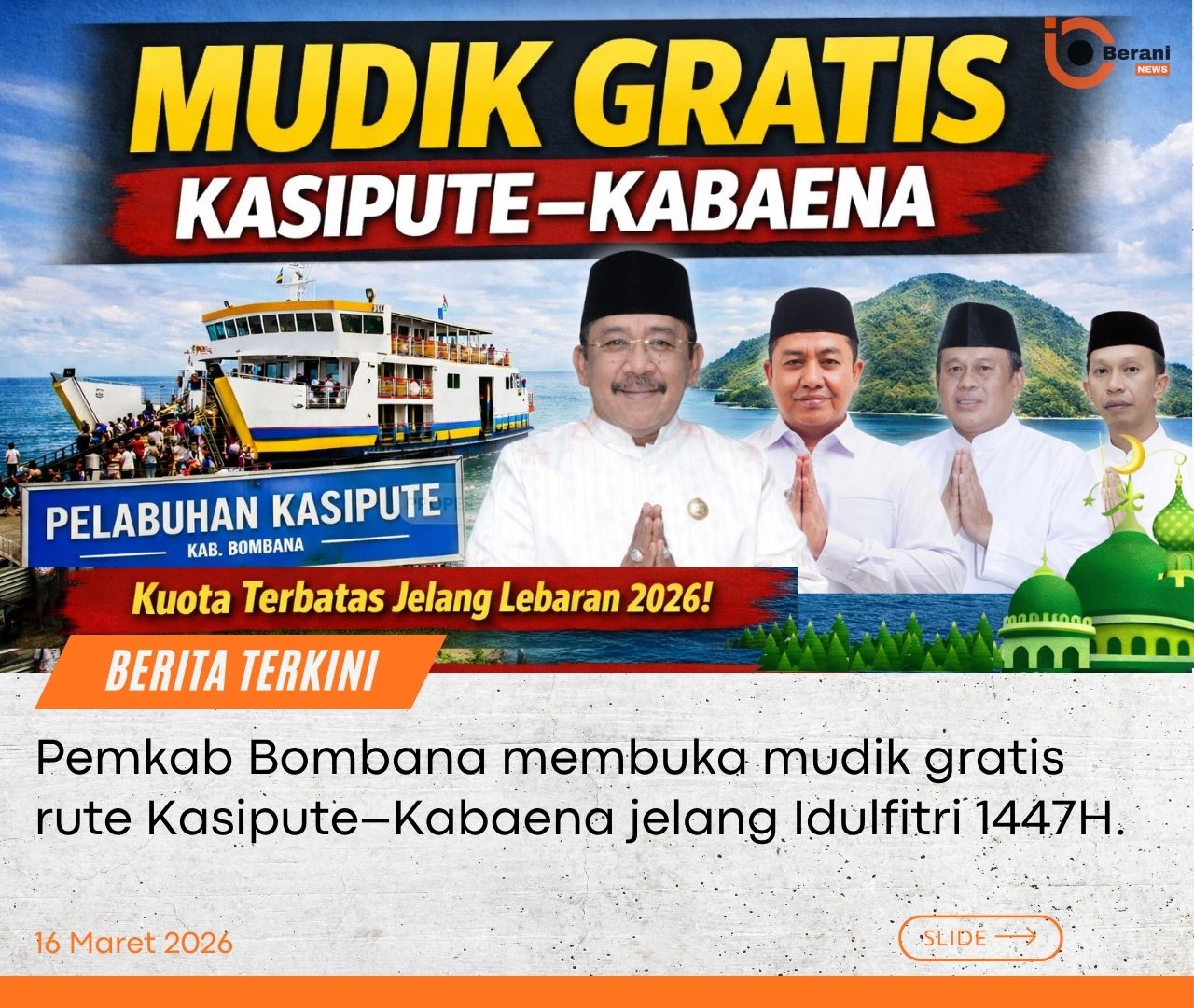 Pemkab Bombana, Mudik Gratis Bombana,
