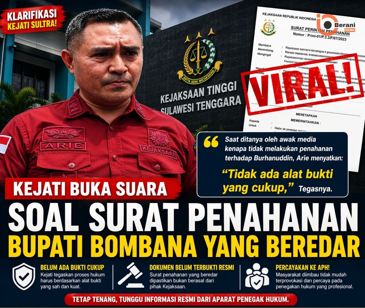 Kejati Buka Suara Soal Surat Penahanan Bupati Bombana Yang Beredar