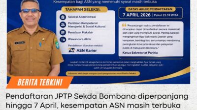SELEKSI SEKDA BOMBANA DIPERPANJANG HINGGA 7 APRIL 2026, KESEMPATAN ASN MASIH TERBUKA