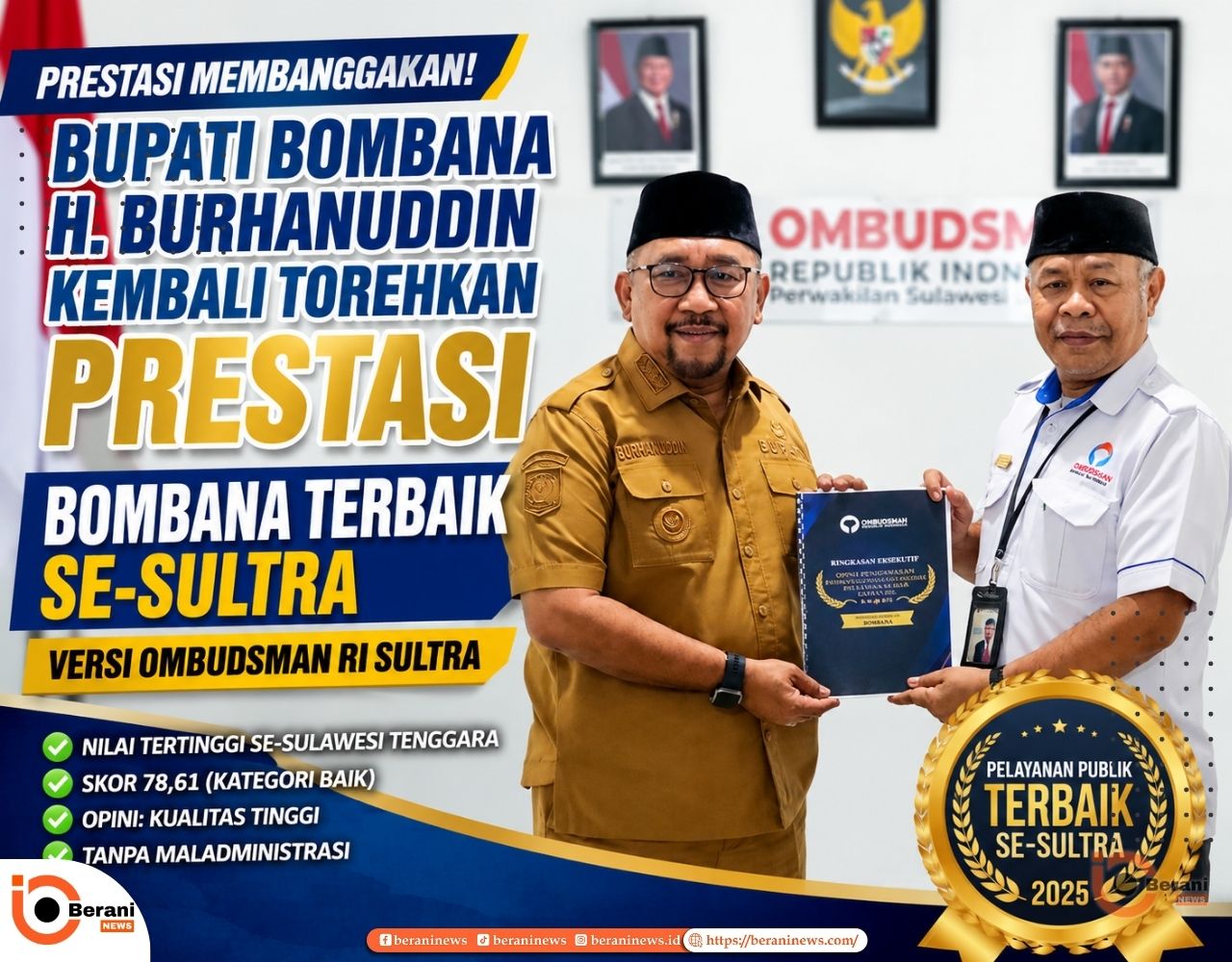 Bupati Bombana H. Burhanuddin Kembali Torehkan Prestasi Bombana Terbaik Se Sultra Versi Ombudsman RI