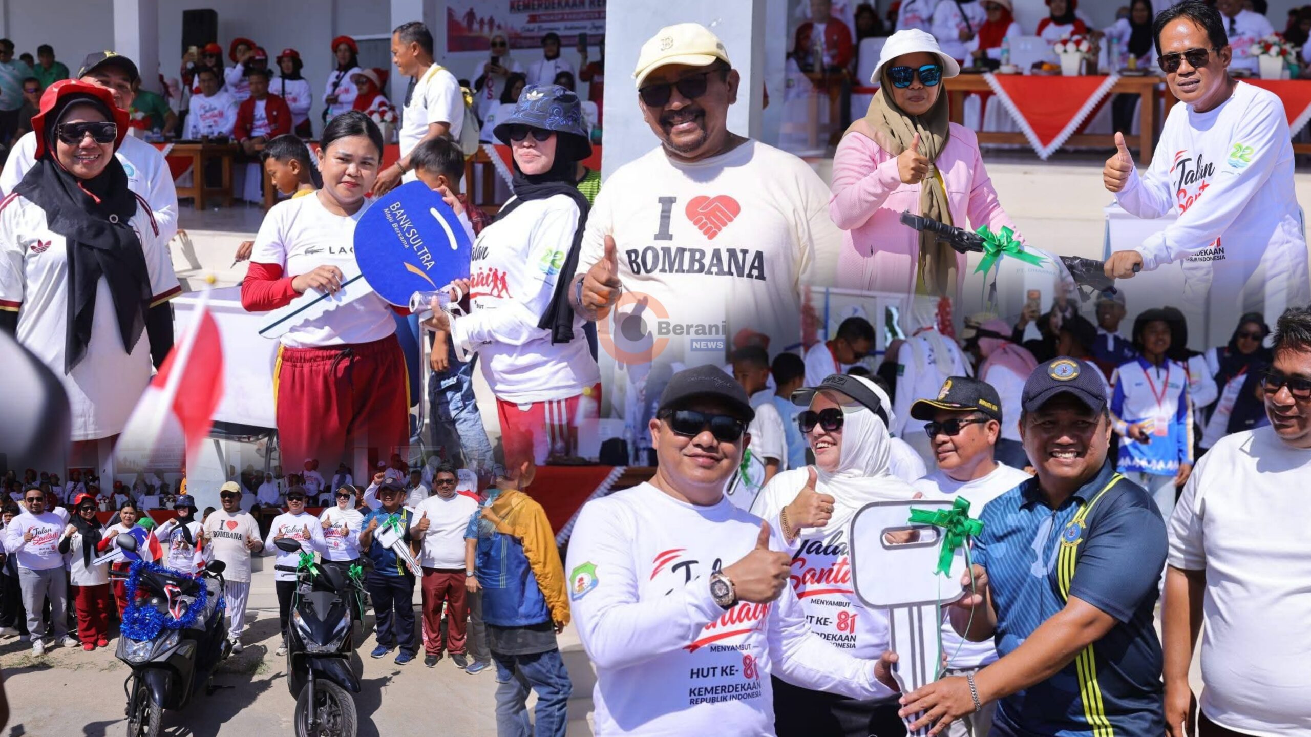 Bupati Bombana menyerahkan hadiah doorprize jalan santai HUT ke-81 RI