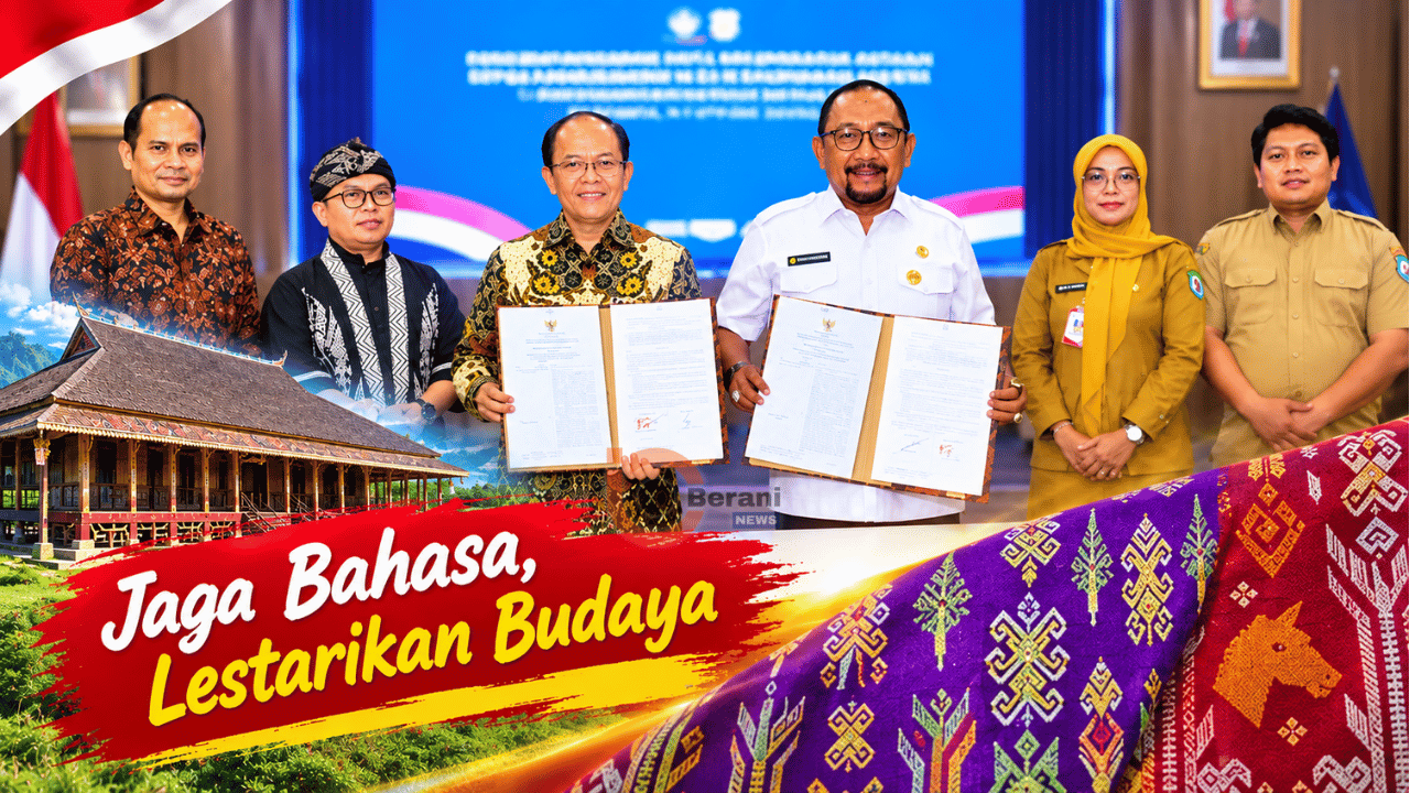Bupati Bombana Burhanuddin bersama Kepala Badan Bahasa Hafidz Muksin dalam kerja sama pelestarian bahasa daerah