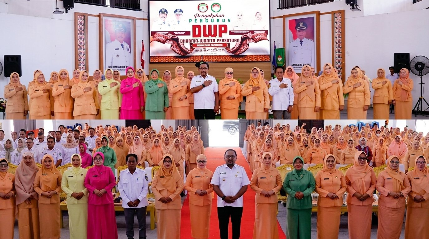 Foto Bersama Bupati Bombana Pengurus Dharma Wanita Persatuan Kabupaten Bombana  Periode 2024-2029.